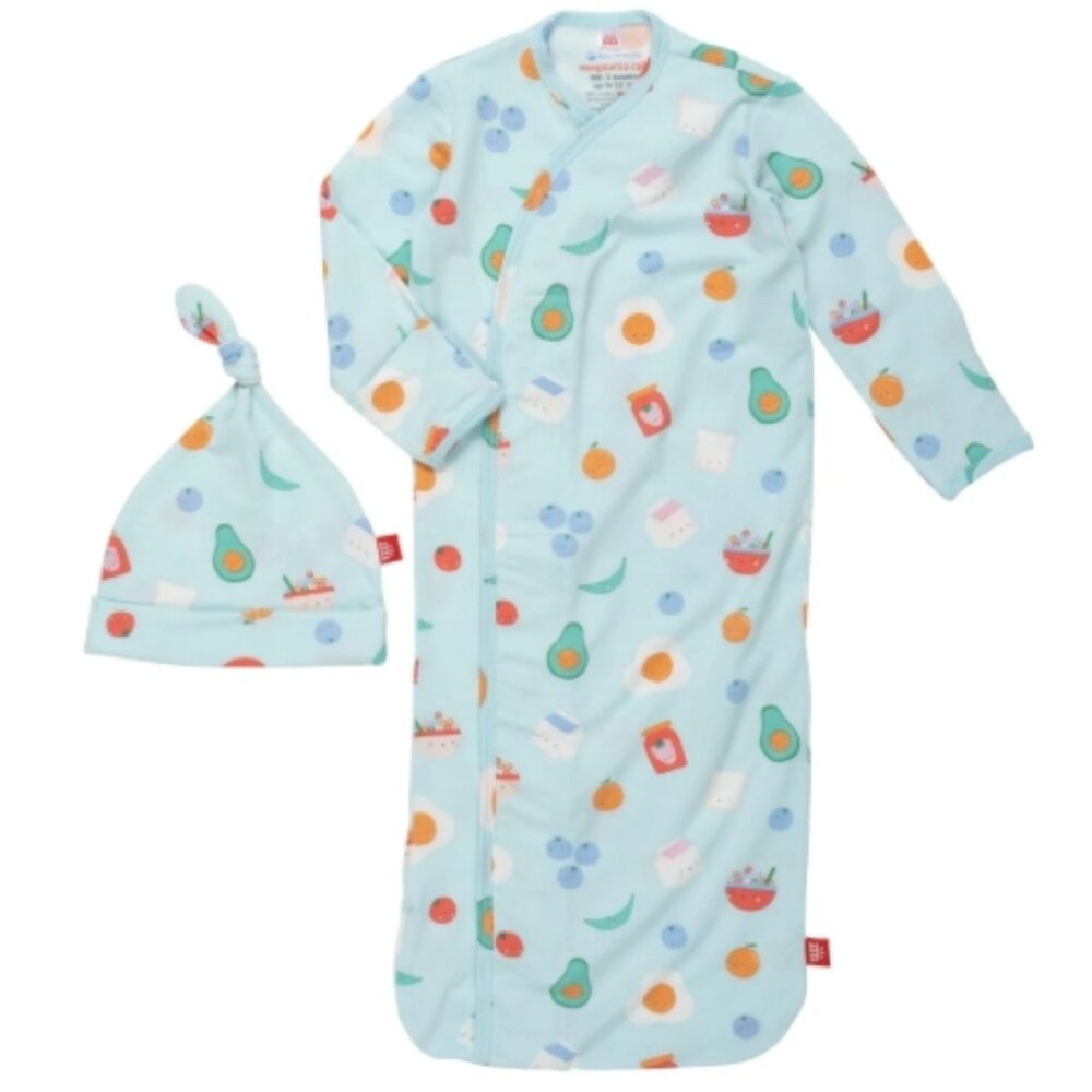 MAGNETIC ME LOVE YOU BRUNCHES MODAL GOWN AND HAT Newborn - 3 months Blue Bamboo